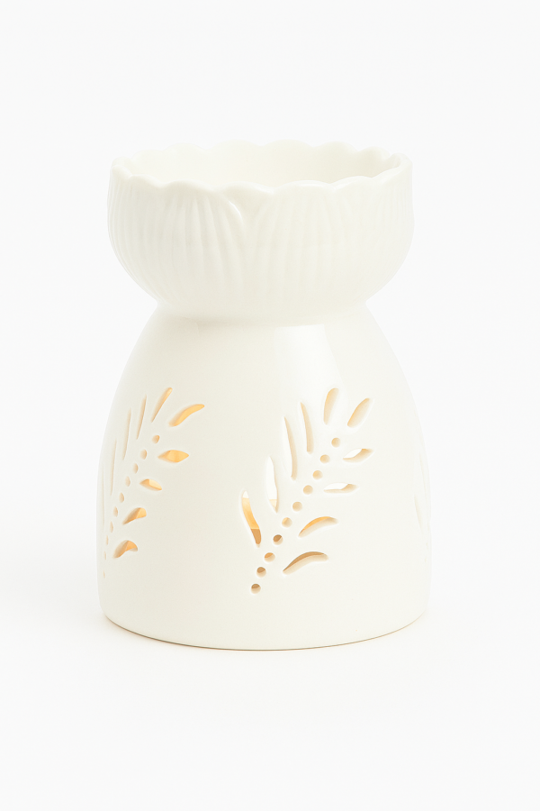 Ceramic Fragrance Burner: White Fern Design
